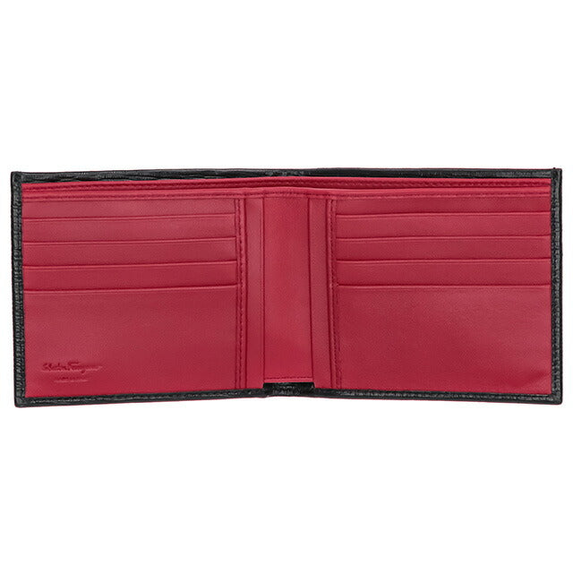 フェラガモ 二つ折り財布 メンズ ブランド Ferragamo 66A063CALF NR RF 685 956 ブラック/レッド 66A063CALF-NR-RF-685-956