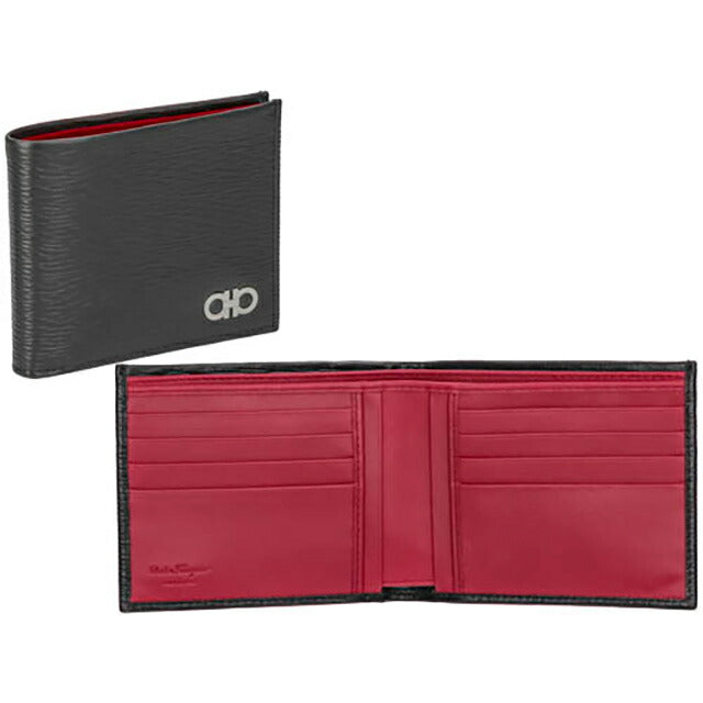 フェラガモ 二つ折り財布 メンズ ブランド Ferragamo 66A063CALF NR RF 685 956 ブラック/レッド 66A063CALF-NR-RF-685-956