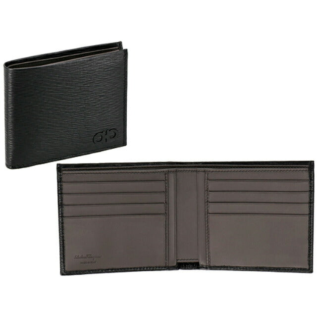 フェラガモ 二つ折り財布 メンズ ブランド Ferragamo 66A063PEBBLE NE DR 733 308 ブラック 66A063PEBBLE-NE-DR-733-308