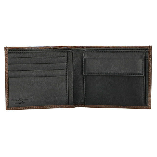 フェラガモ 二つ折り財布 メンズ ブランド Ferragamo 66A065CALF BR NE 753 617 ブラウン 66A065CALF-BR-NE-753-617