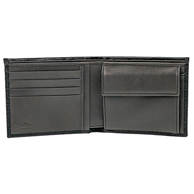 フェラガモ 二つ折り財布 メンズ ブランド Ferragamo 66A065PEBBLE NE DR 733 323 ブラック 66A065PEBBLE-NE-DR-733-323