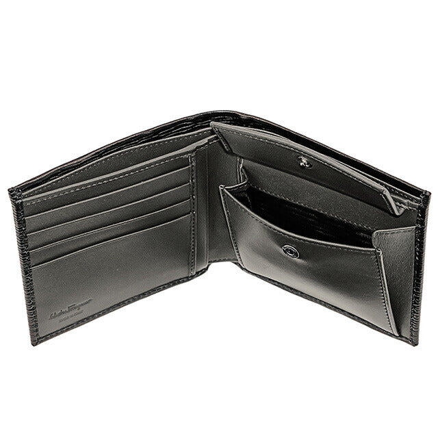 フェラガモ 二つ折り財布 メンズ ブランド Ferragamo 66A065PEBBLE NE DR 733 323 ブラック 66A065PEBBLE-NE-DR-733-323