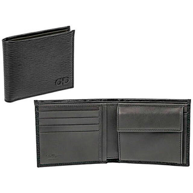 フェラガモ 二つ折り財布 メンズ ブランド Ferragamo 66A065PEBBLE NE DR 733 323 ブラック 66A065PEBBLE-NE-DR-733-323