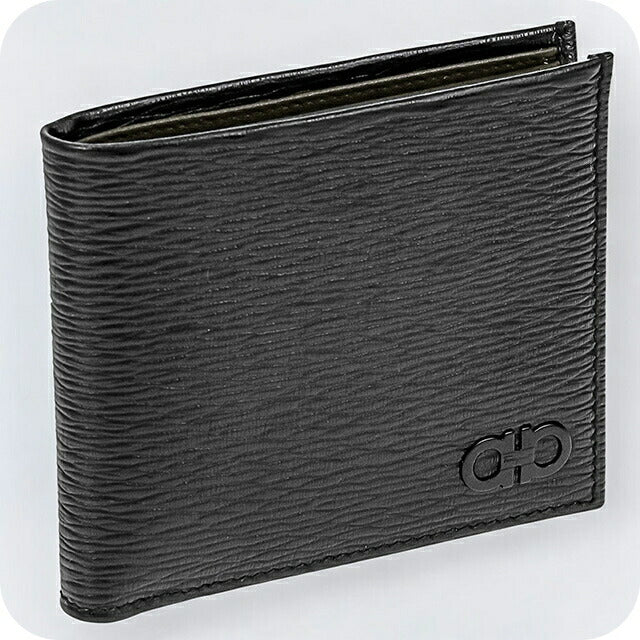 フェラガモ 二つ折り財布 メンズ ブランド Ferragamo 66A065PEBBLE NE DR 733 323 ブラック 66A065PEBBLE-NE-DR-733-323