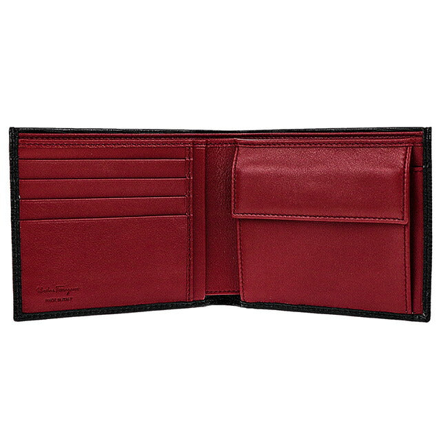 フェラガモ 二つ折り財布 メンズ ブランド Ferragamo 66A065PEBBLE NE RD 685 986 ブラック/レッド 66A065PEBBLE-NE-RD-685-986