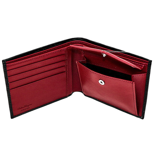 フェラガモ 二つ折り財布 メンズ ブランド Ferragamo 66A065PEBBLE NE RD 685 986 ブラック/レッド 66A065PEBBLE-NE-RD-685-986