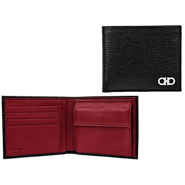 フェラガモ 二つ折り財布 メンズ ブランド Ferragamo 66A065PEBBLE NE RD 685 986 ブラック/レッド 66A065PEBBLE-NE-RD-685-986