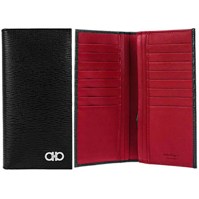 フェラガモ 長財布 メンズ ブランド Ferragamo 66A069PEBBLE NE RD 686 018 ブラック/レッド 66A069PEBBLE-NE-RD-686-018
