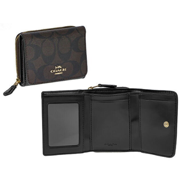 コーチ 三つ折り財布 レディース ブランド COACH シグネチャー 7331 IMAA8 1 ブラック/ブラウン 7331-IMAA8-1