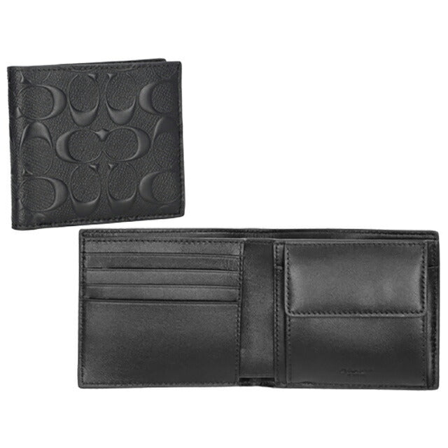 コーチ 二つ折り財布 メンズ ブランド COACH シグネチャー レザー 75363 BLK 1 ブラック 75363-BLK-1