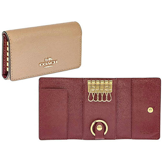 コーチ キーケース レディース ブランド COACH レザー 76741 IMTAU 1 ピンクベージュ/ボルドー 76741-IMTAU-1