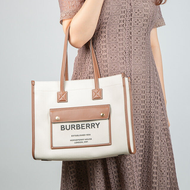 バ-バリ- トートバッグ レディース ブランド BURBERRY 8044138 ホワイト/ブラウン 8044138
