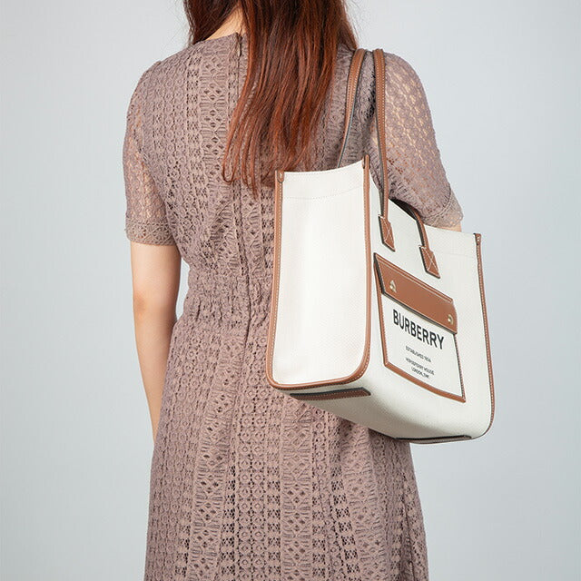 バ-バリ- トートバッグ レディース ブランド BURBERRY 8044138 ホワイト/ブラウン 8044138