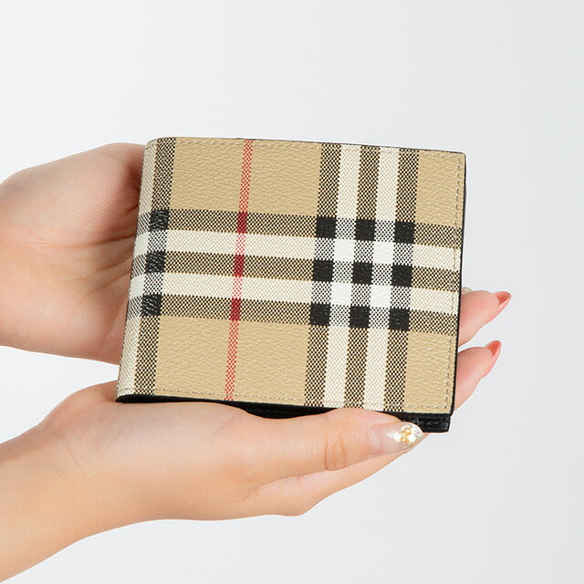 バ-バリ- 二つ折り財布 メンズ ブランド BURBERRY チェック 8069815 ベージュ/ブラック 8069815