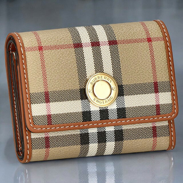 バ-バリ- 三つ折り財布 レディース ブランド BURBERRY チェック 8070415 ベージュ 8070415