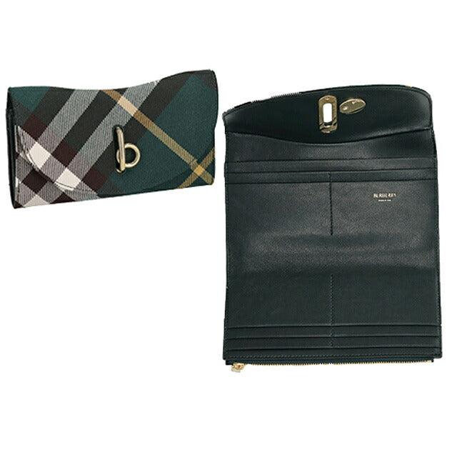 バ-バリ- 長財布 レディース ブランド BURBERRY チェック 8082331 グリーン系 8082331