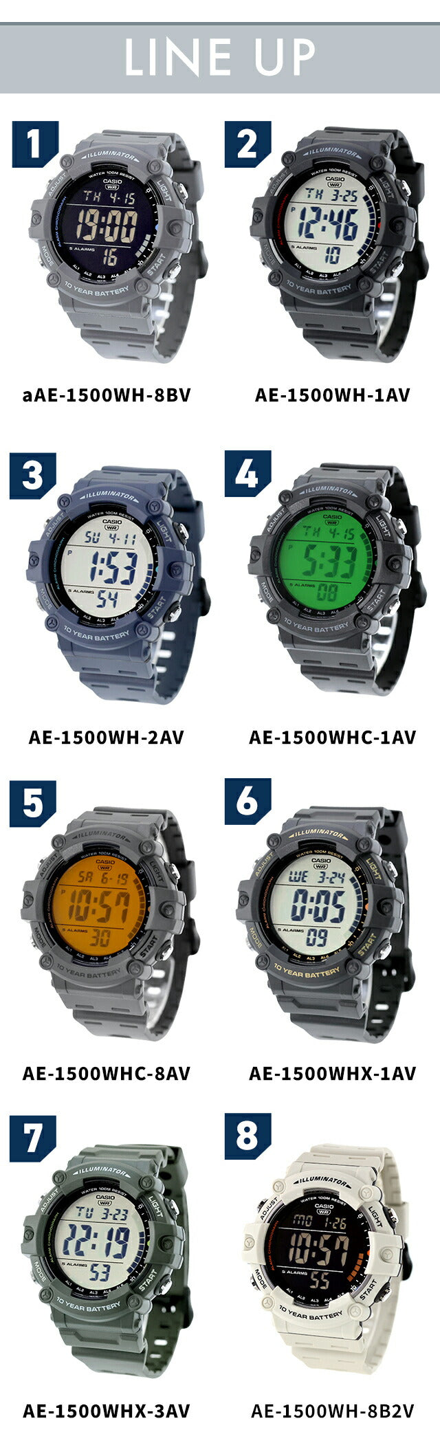 カシオ チープカシオ CASIO スタンダード クォーツ 電池式 AE-1500 メンズ チプカシ 腕時計 ブランド カシオ casio デジタル グレー ブラック グリーン オレンジ 黒 選べるモデル おしゃれ 防水 小さい 軽い かわいい プレゼント 実用的