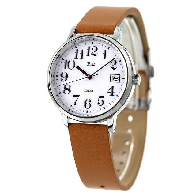 Seiko Alba Riki标准太阳能太阳能观看品牌男士女性皮带Seiko AKPD402模拟白色浅棕色AKPD402
