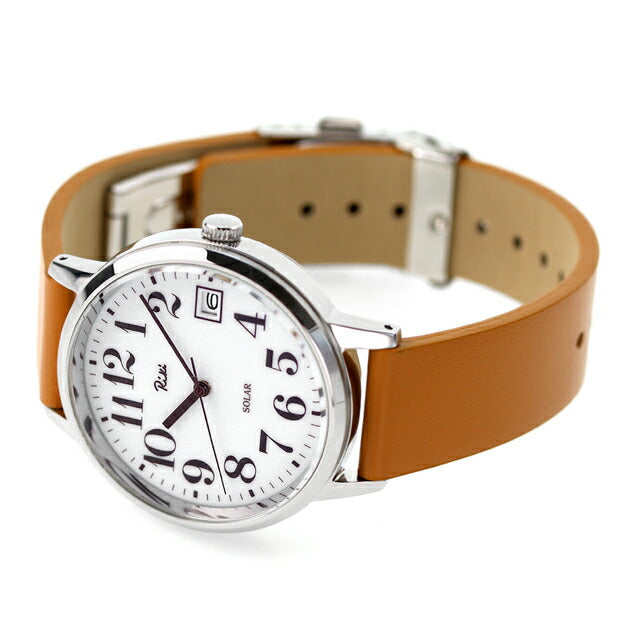 Seiko Alba Riki标准太阳能太阳能观看品牌男士女性皮带Seiko AKPD402模拟白色浅棕色AKPD402