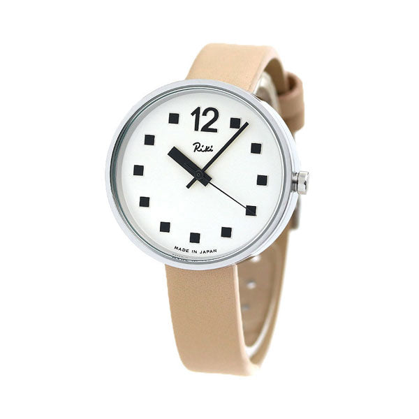 Seiko Alba Riki女士观看品牌公共时钟AKQK460 Seiko White Beige皮革皮带AKQK460