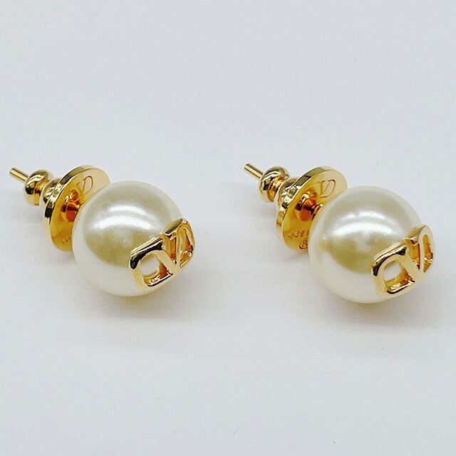 ヴァレンティノ VALENTINO 5W2J0E35 UXM 0O3 Vロゴ シグネチャー メタル パールビーズ スタッド ピアス ゴールド/クリーム レディース アクセサリー APVA00021L