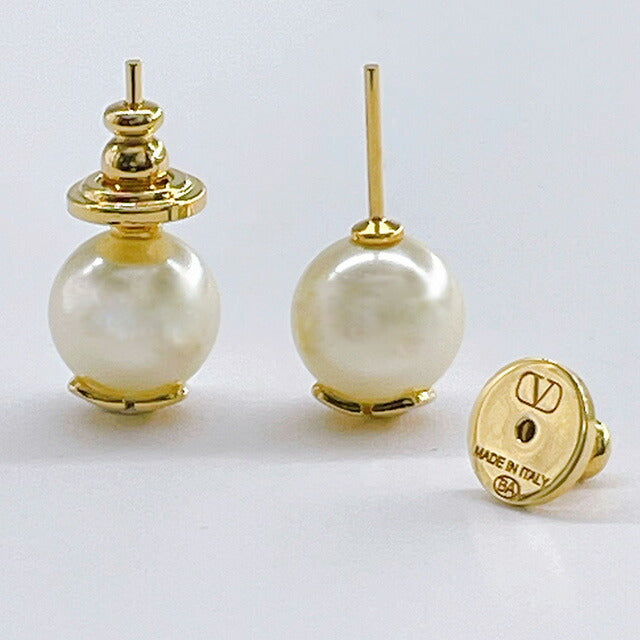 ヴァレンティノ VALENTINO 5W2J0E35 UXM 0O3 Vロゴ シグネチャー メタル パールビーズ スタッド ピアス ゴールド/クリーム レディース アクセサリー APVA00021L
