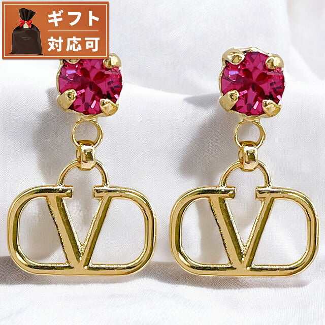 ヴァレンティノ VALENTINO 5W2J0H29 YCW 7CR Vロゴ シグネチャー メタル クリスタル ピアス ゴールド/フーシャ レディース アクセサリー APVA00025L