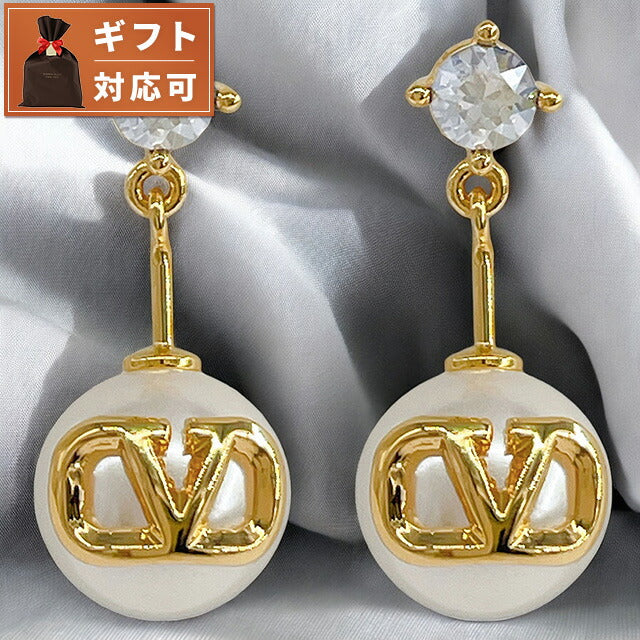 ヴァレンティノ VALENTINO 5W2J0W80 HJY Y49 Vロゴ シグネチャー メタル クリスタル レジンパール ピアス ゴールド/クリーム レディース アクセサリー APVA00033L