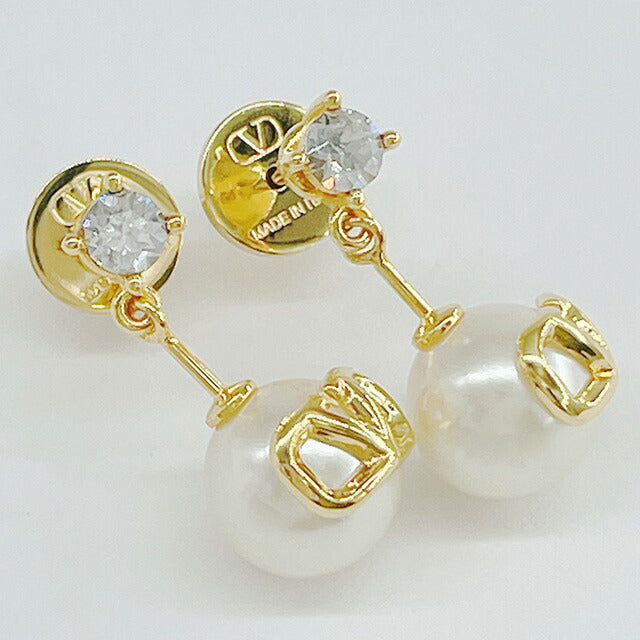 ヴァレンティノ VALENTINO 5W2J0W80 HJY Y49 Vロゴ シグネチャー メタル クリスタル レジンパール ピアス ゴールド/クリーム レディース アクセサリー APVA00033L