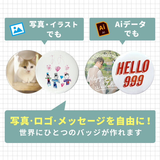 写真・イラスト オリジナル 缶バッジ 缶バッチ 名入れ 丸型 プレゼント ギフト おしゃれ かわいい 結婚 母の日 父の日 badge-picture