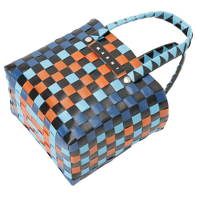 マル二 MARNI M00178 M00IW 0MC35 マルニキッズ マイクロバスケット かごバッグ ミニハンドバッグ ロゴ ピクニックバッグ ブルーマルチ BBMN00099L