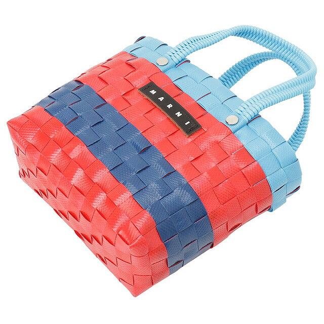 マル二 MARNI M00816 M00IW 0MC34 マルニキッズ かごバッグ ミニハンドバッグ ロゴ ピクニックバッグ レッド/ブルーマルチ BBMN00107L