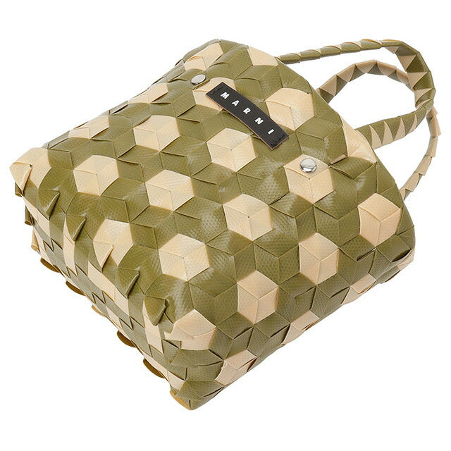 マル二 MARNI M00996 M00IW 0MC12 マルニキッズ ドットバッグ かごバッグ ミニハンドバッグ ロゴ ピクニックバッグ カーキ/ベージュマルチ BBMN00108L