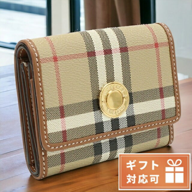 バーバリー 三折財布小銭入付き レディース ブランド ポリウレタン ポリエステル コットン アクリル モルドバ 8070415 ARCHIVE BEIGE BUR8070415011