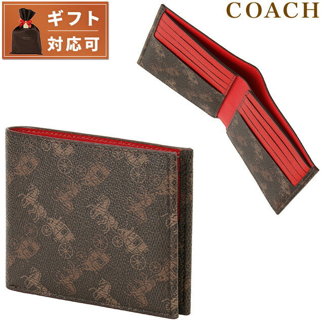 コーチ COACH 4906 V1P ホースアンドキャリッジ プリント 馬車ロゴ 二つ折り財布(小銭入れ無し)トリュフ/スポーツレッド メンズ 記念品 プレゼント ギフト BWCO01070M