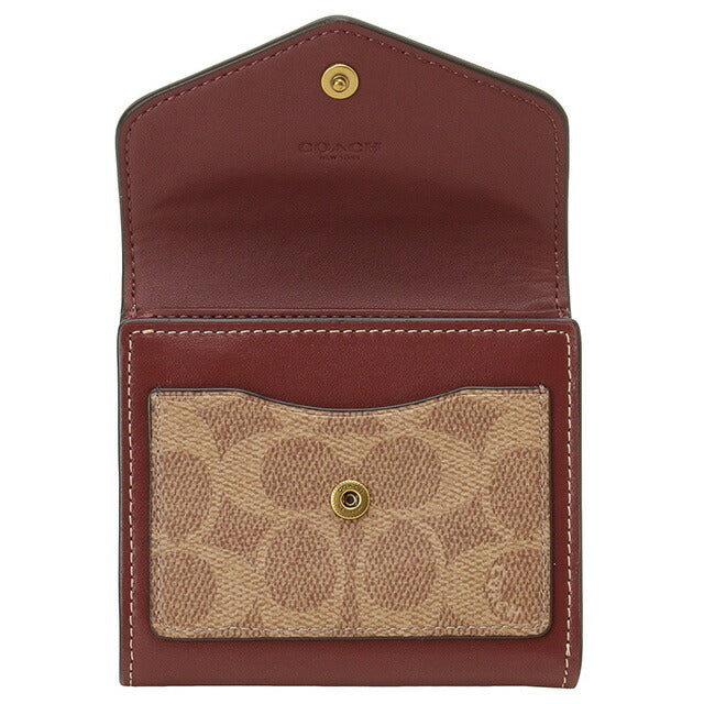 コーチ COACH CF937 B4S55 ウィン カラーブロック シグネチャー キャンバス 三つ折り財布 スモール ウォレット タン ワイン レディース 記念品 ギフト BWCO01104L