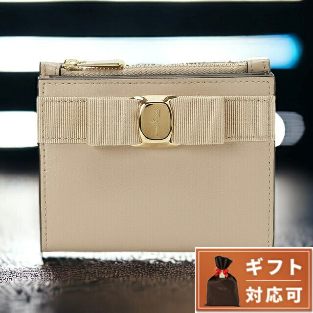 サルバトーレフェラガモ Salvatore Ferragamo 758775 22E009 022 ヴァラ リボン 二つ折り財布 ミニ財布 ベージュ レディース 記念品 プレゼント ギフト BWFR00259L