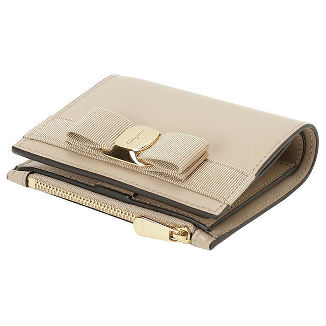 サルバトーレフェラガモ Salvatore Ferragamo 758775 22E009 022 ヴァラ リボン 二つ折り財布 ミニ財布 ベージュ レディース 記念品 プレゼント ギフト BWFR00259L