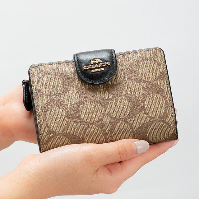 コーチ 二つ折り財布 レディース ブランド COACH シグネチャー レザー C0082 IMCBI 1 カーキ/ブラック C0082-IMCBI-1
