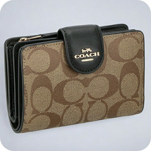 コーチ 二つ折り財布 レディース ブランド COACH シグネチャー レザー C0082 IMCBI 1 カーキ/ブラック C0082-IMCBI-1