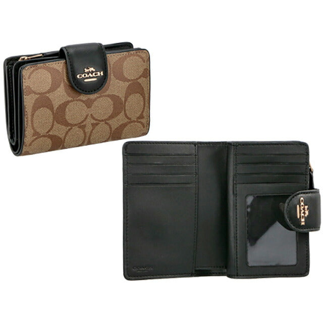 コーチ 二つ折り財布 レディース ブランド COACH シグネチャー レザー C0082 IMCBI 1 カーキ/ブラック C0082-IMCBI-1