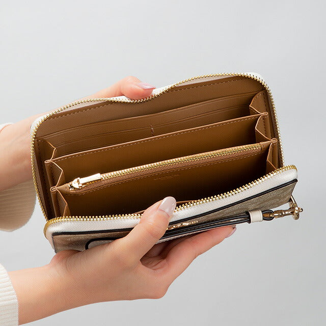 コーチ 長財布 レディース ブランド COACH シグネチャー C4452 IMDQC 1 ライトカーキチョーク ベージュ C4452-IMDQC-1
