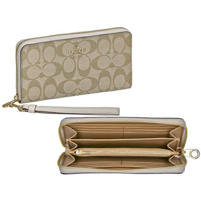 コーチ 長財布 レディース ブランド COACH シグネチャー C4452 IMDQC 1 ライトカーキチョーク ベージュ C4452-IMDQC-1
