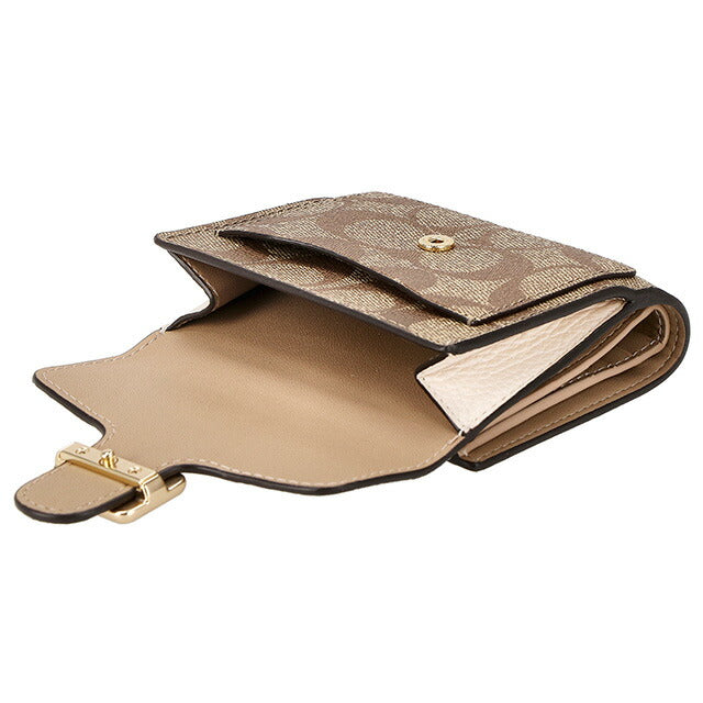 コーチ 二つ折り財布 レディース ブランド COACH シグネチャー レザー C7805 IMDJ8 1 ベージュ/ホワイト C7805-IMDJ8-1