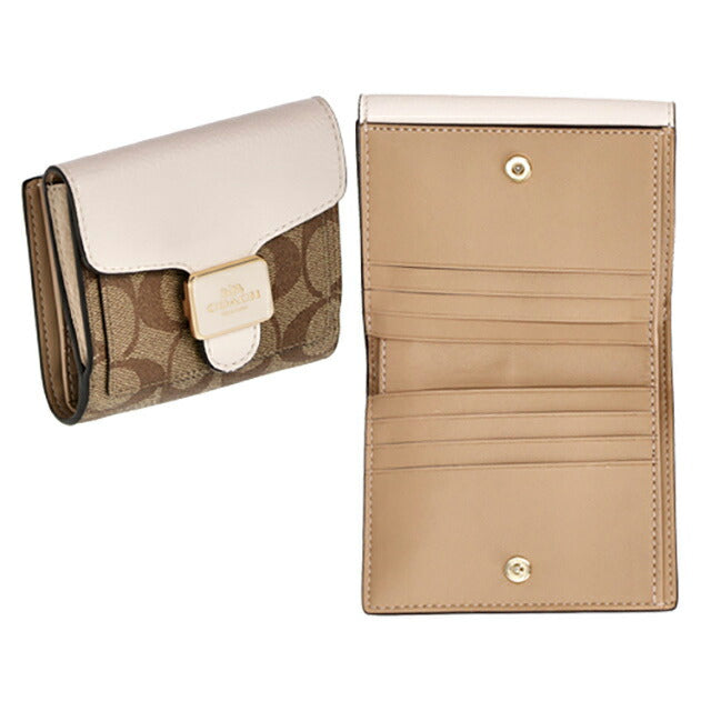 コーチ 二つ折り財布 レディース ブランド COACH シグネチャー レザー C7805 IMDJ8 1 ベージュ/ホワイト C7805-IMDJ8-1