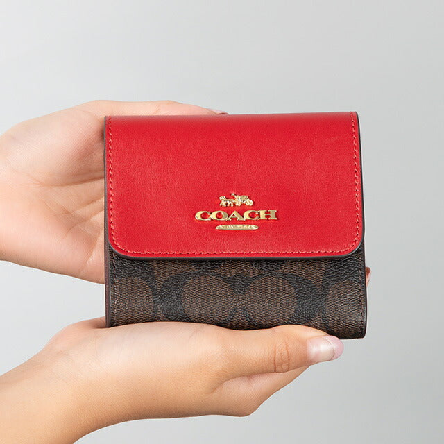 コーチ 三つ折り財布 レディース ブランド COACH シグネチャー CE930 IMRVQ 1 レッド/ブラウン CE930-IMRVQ-1