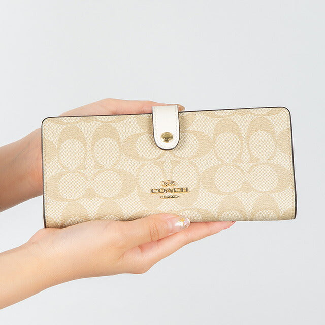 コーチ 長財布 メンズ レディース ブランド COACH シグネチャー CH414 IMDQC 1 ライトカーキベージュ/チョークホワイト CH414-IMDQC-1