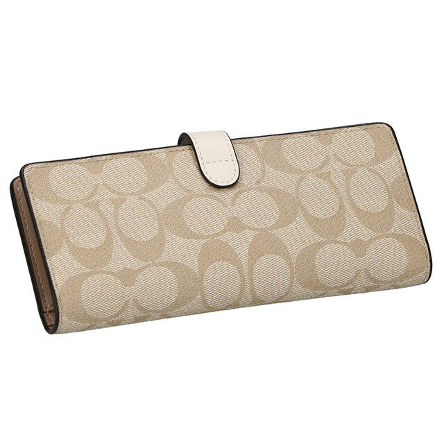 コーチ 長財布 メンズ レディース ブランド COACH シグネチャー CH414 IMDQC 1 ライトカーキベージュ/チョークホワイト CH414-IMDQC-1