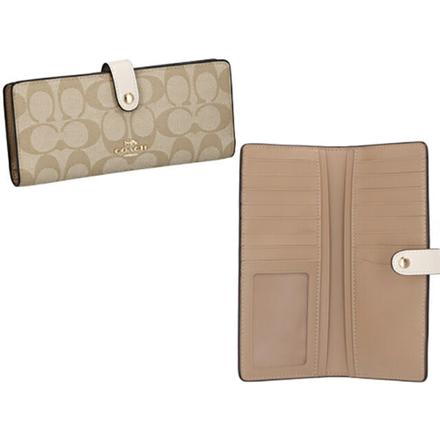 コーチ 長財布 メンズ レディース ブランド COACH シグネチャー CH414 IMDQC 1 ライトカーキベージュ/チョークホワイト CH414-IMDQC-1