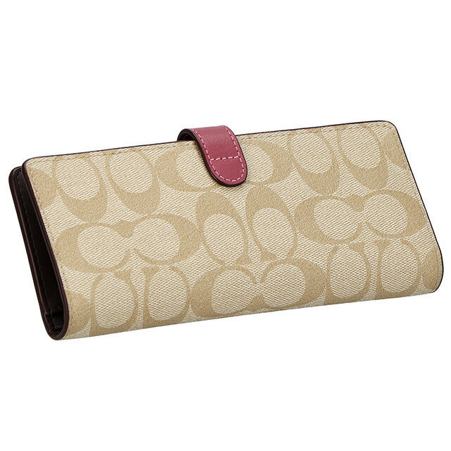コーチ 長財布 メンズ レディース ブランド COACH シグネチャー CH414 SVVSR 1 ライトカーキベージュ/ライトラズベリーパープル CH414-SVVSR-1